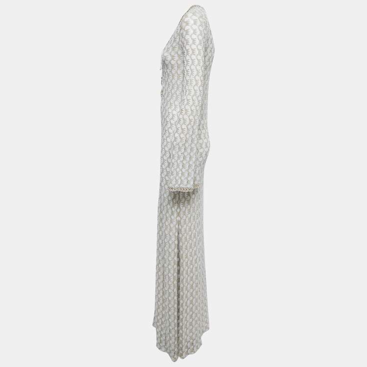 Pre Owned Missoni Mare White Lurex Knit Front Tie Long Sleeve Slit Maxi Dress M