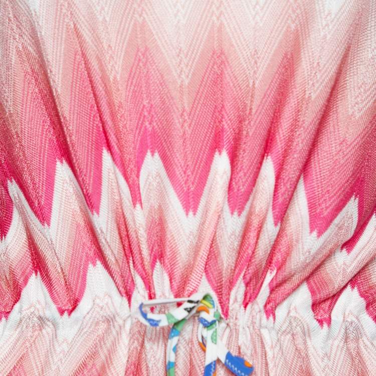 Pre Owned Missoni Mare Pink Zig Zag Patterned Knit Tie Detail Top M