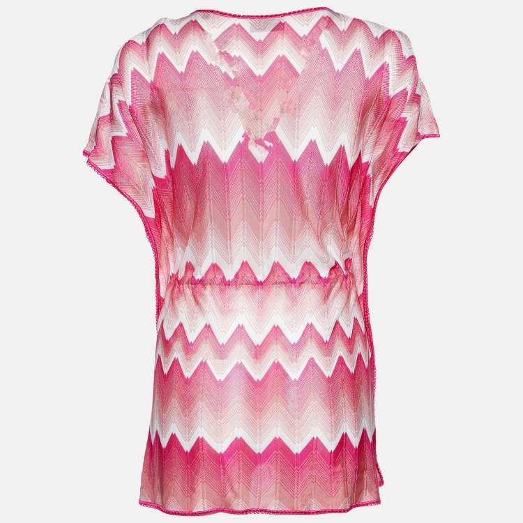 Pre Owned Missoni Mare Pink Zig Zag Patterned Knit Tie Detail Top M
