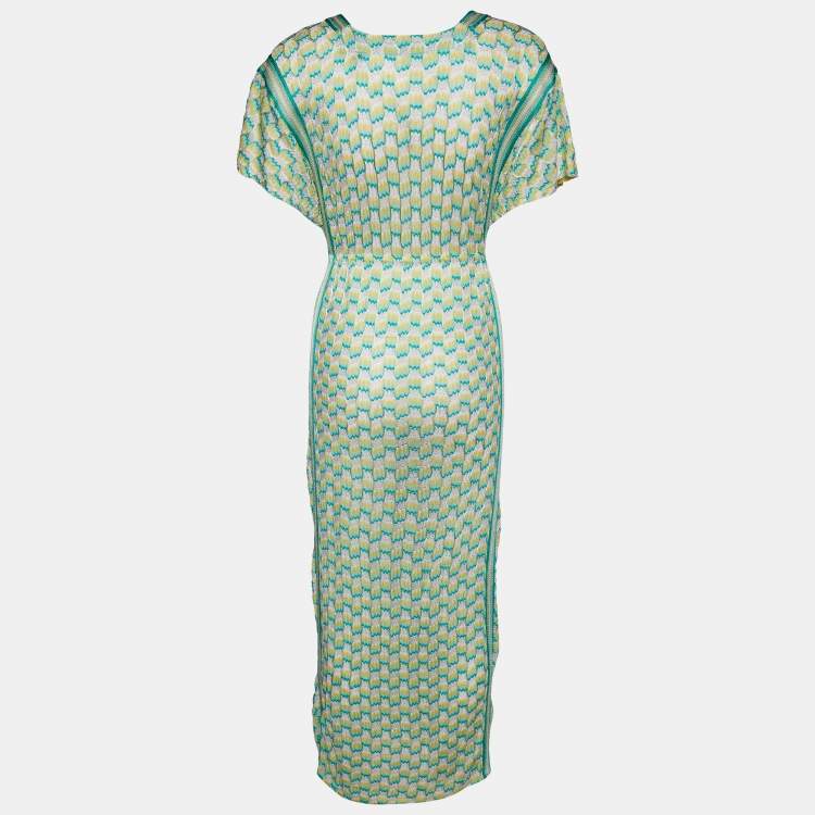 مملوكة مسبقًا Missoni Mare Yellow & Green Knit Side Slit Detail Dress S