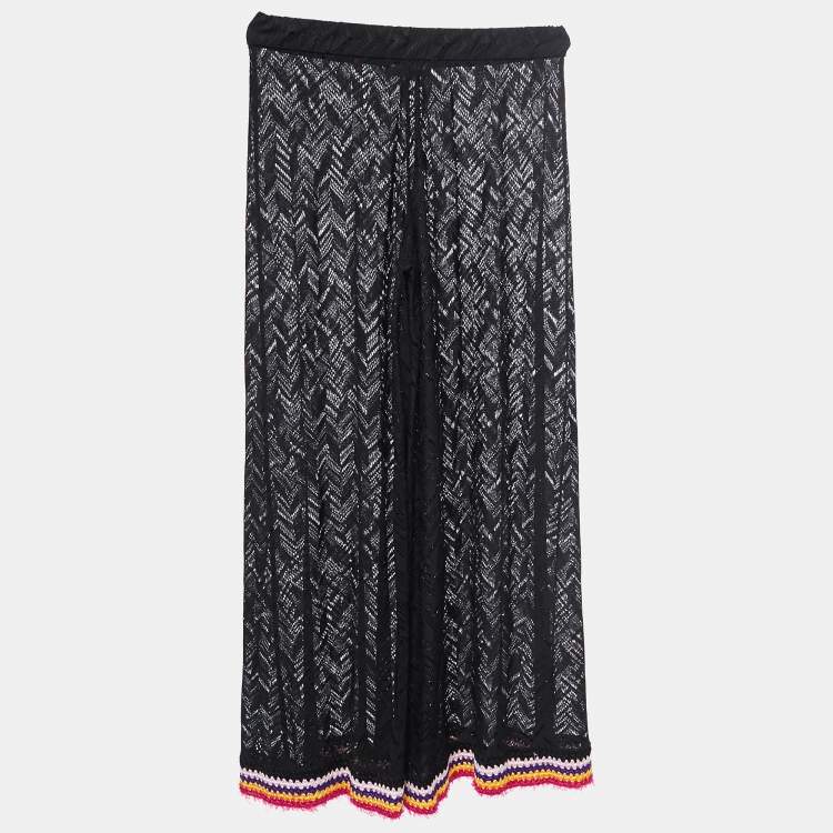 Pre Owned Missoni Mare Black Patterned Knit Contrast Hem Palazzo Pants S