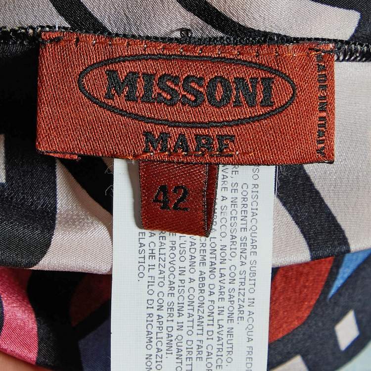 Pre Owned Missoni Mare Multicolor printed Silk & Crochet Fringe Detail kaftan Maxi Dress M