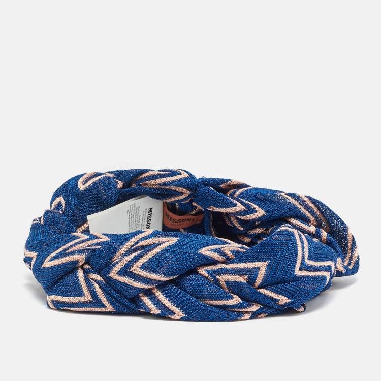 Pre Owned Missoni Blue/Pink Chevron Lurex Knit Headband One Size 