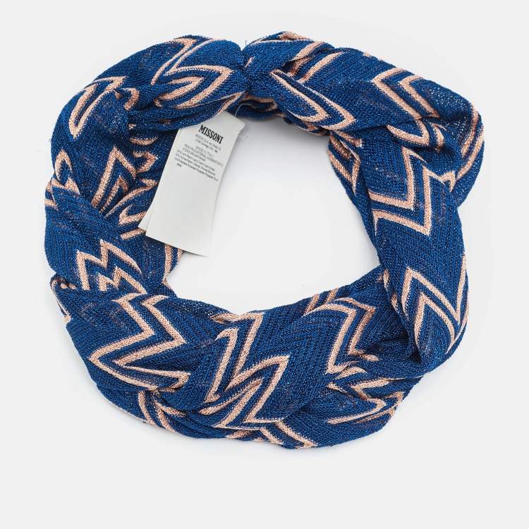 Pre Owned Missoni Blue/Pink Chevron Lurex Knit Headband One Size 