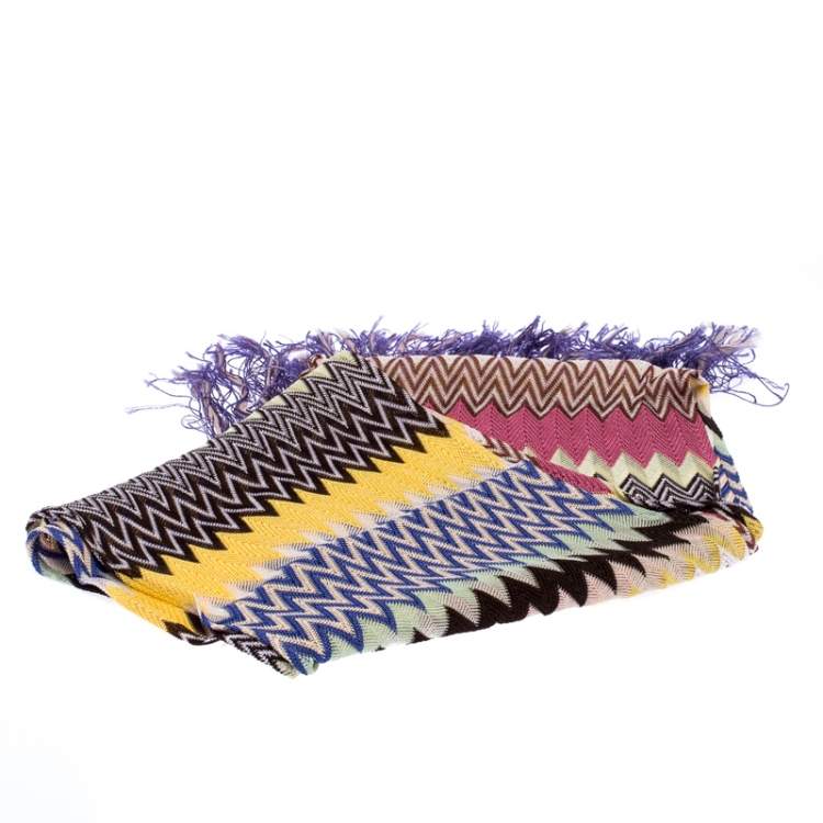 Pre Owned Missoni Multicolor Chevron Knit Fringed Scarf