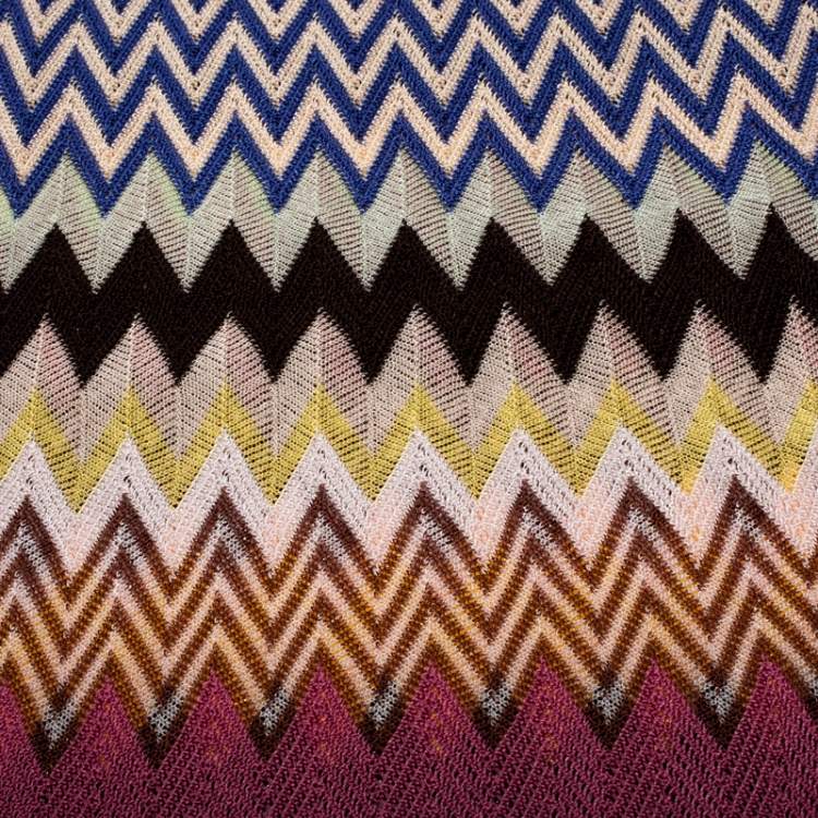 Pre Owned Missoni Multicolor Chevron Knit Fringed Scarf