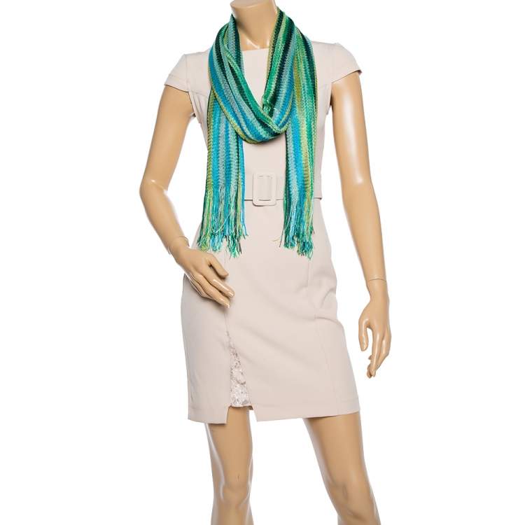Pre Owned Missoni Multicolor Striped Open Knit Fringed Stole