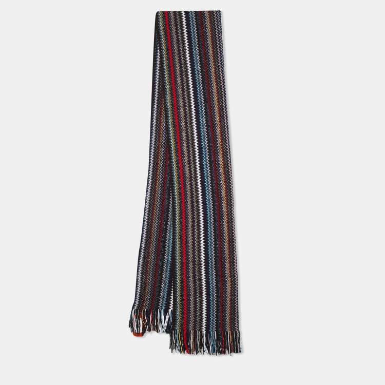 Pre Owned Missoni Black Striped Lurex Knit Fringed Stole