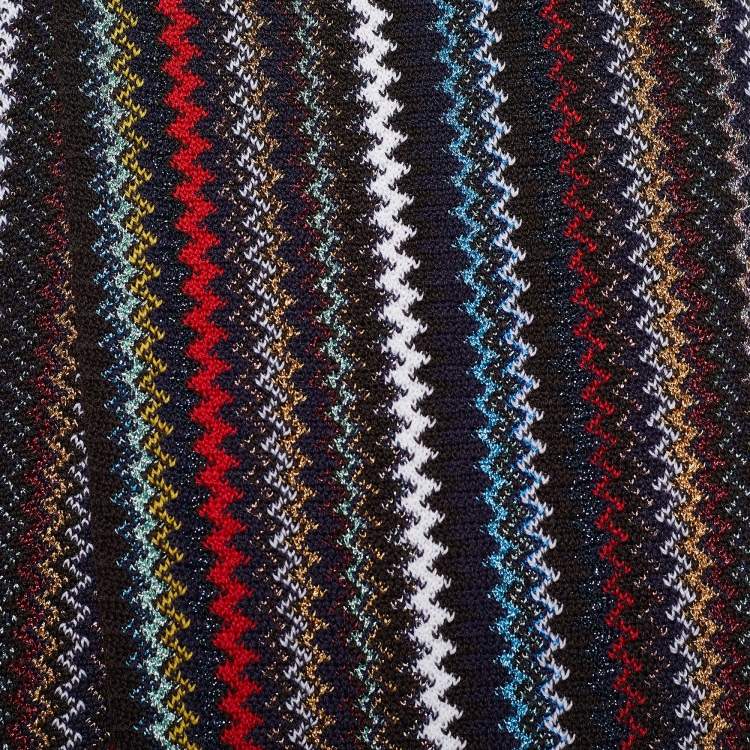 Pre Owned Missoni Black Striped Lurex Knit Fringed Stole
