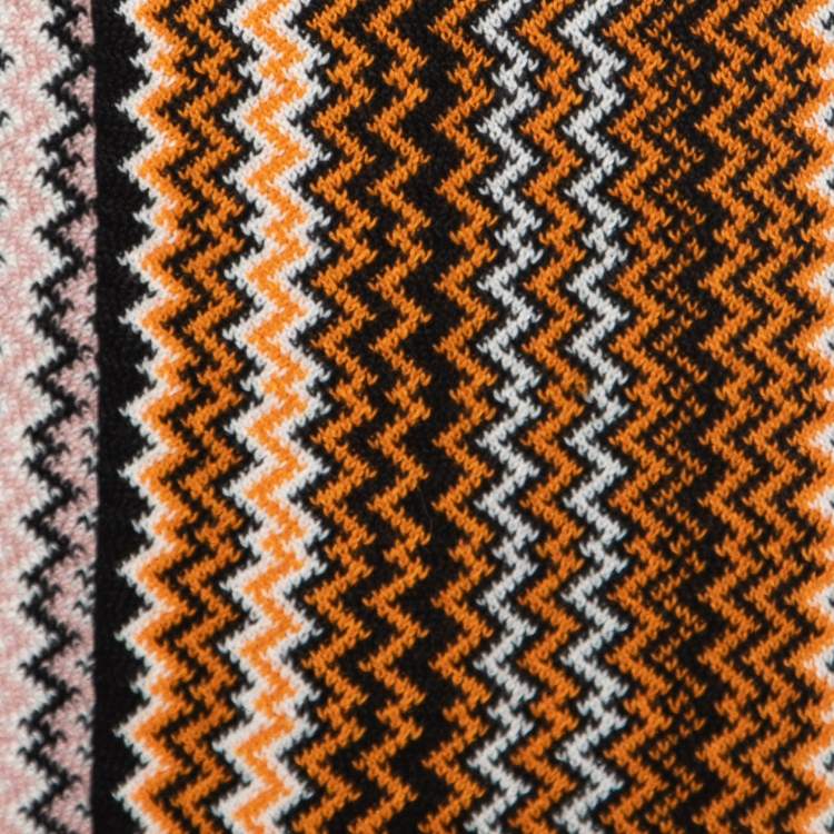 Pre Owned Missoni Multicolor Chevron Pattern Knit Fringed Wool Blend Scarf