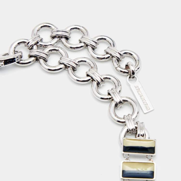 Pre Owned Missoni Enamel Silver Tone Geometric Shaped Long Necklace