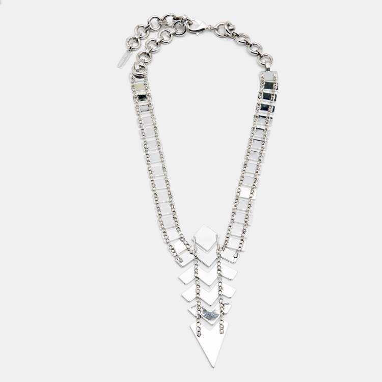 Pre Owned Missoni Enamel Silver Tone Geometric Shaped Long Necklace