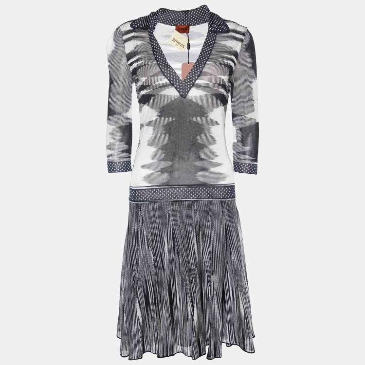 Pre Owned Missoni Black/White Patterned Jersey V Neck Short Dress M