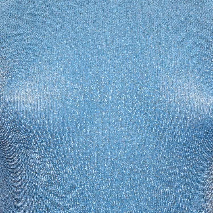 Pre Owned Missoni Blue Lurex Rib Knit Mock Neck Top M