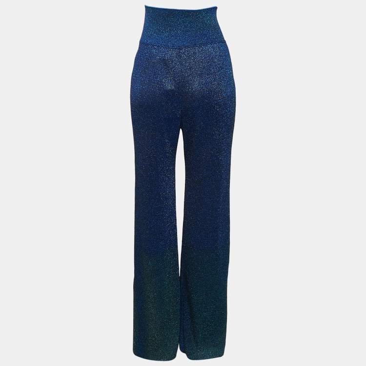 Pre Owned Missoni Blue Lurex Knit Wide-Leg Trousers M