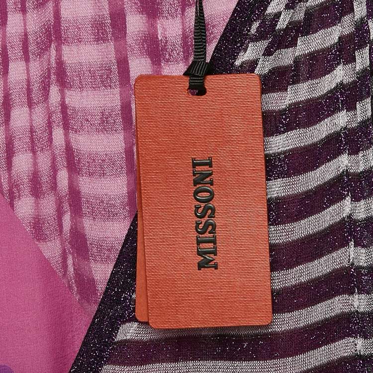 Pre Owned Missoni Purple Stripe Lurex Silk Knit Maxi Dress M
