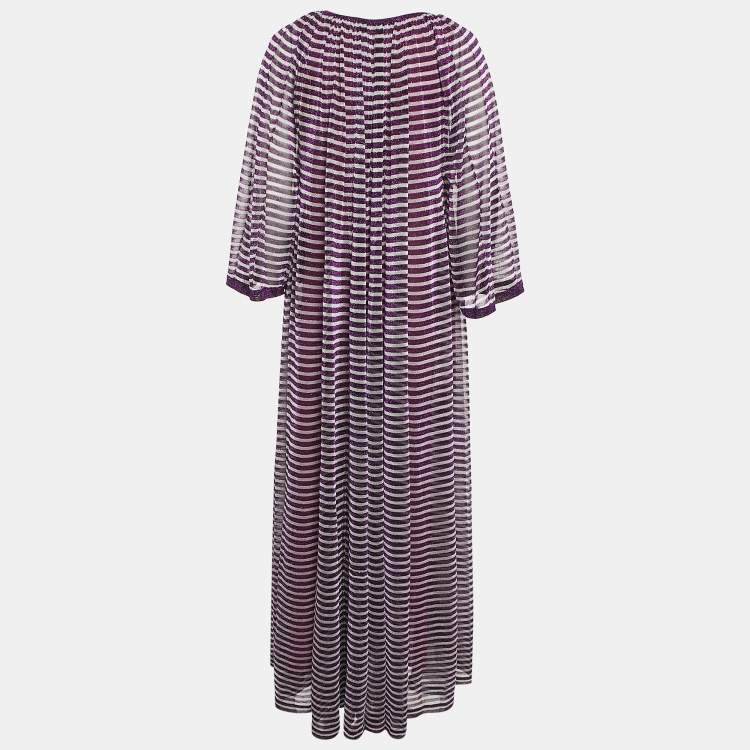 Pre Owned Missoni Purple Stripe Lurex Silk Knit Maxi Dress M