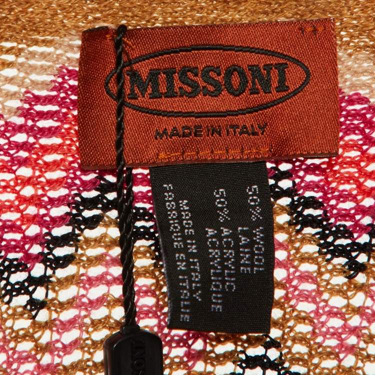 Pre Owned Missoni Multicolor Chevron Knit Fringed Poncho One Size
