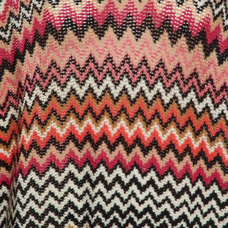 Pre Owned Missoni Multicolor Chevron Knit Fringed Poncho One Size