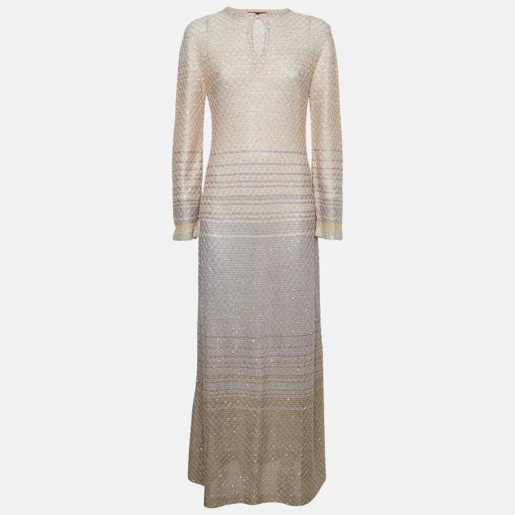 Pre Owned Missoni Pink Sequin Knit Long Dress M