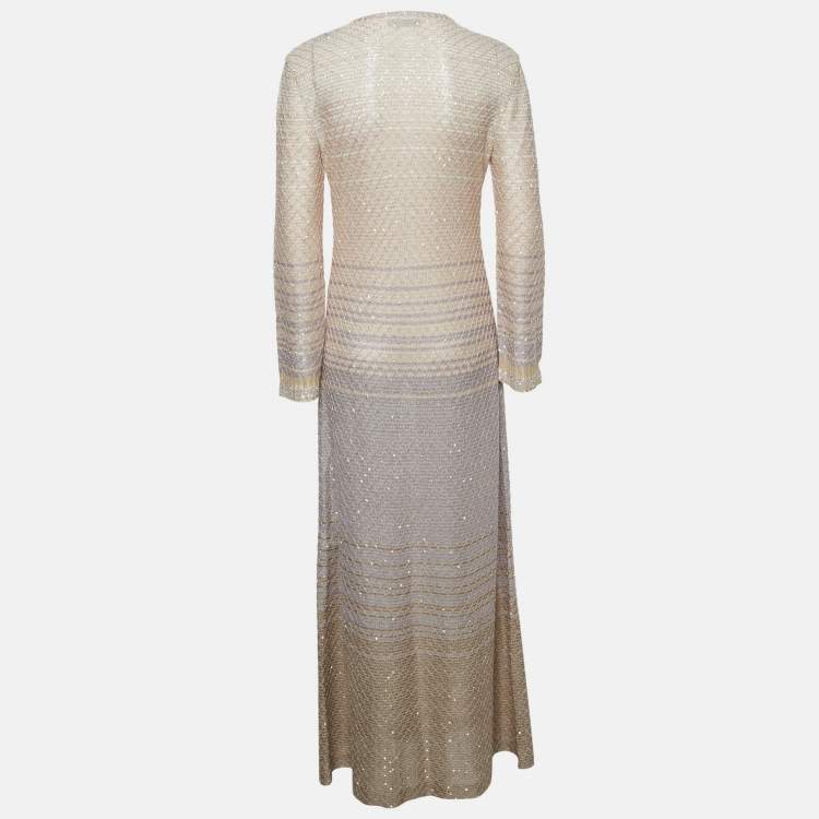 Pre Owned Missoni Pink Sequin Knit Long Dress M