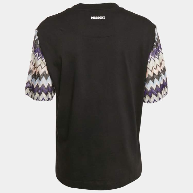 Pre Owned Missoni Black Zigzag Raschel Sleeve Jersey T-Shirt L