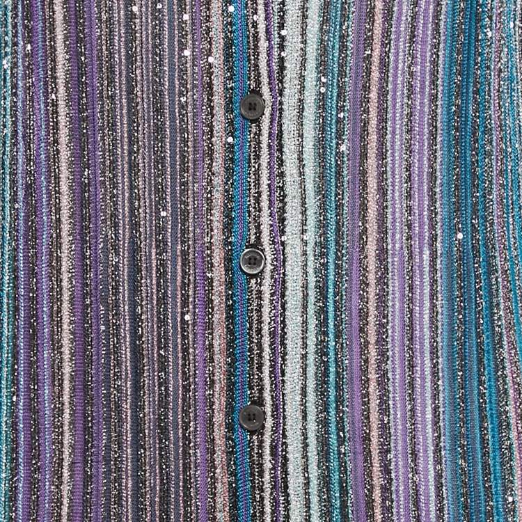 Pre Owned Missoni Blue Sequined Lured Knit Long Cardigan L
