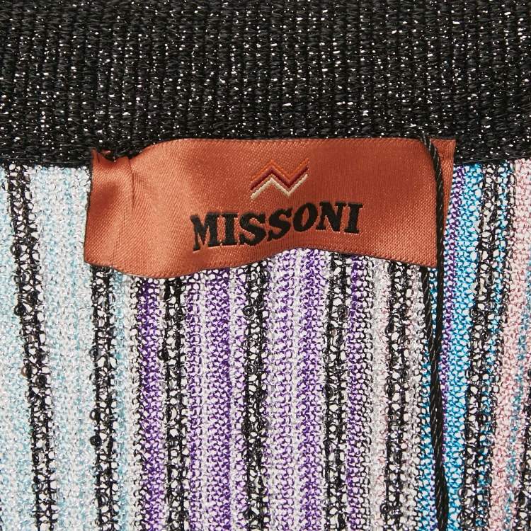 Pre Owned Missoni Blue Sequined Lured Knit Long Cardigan L