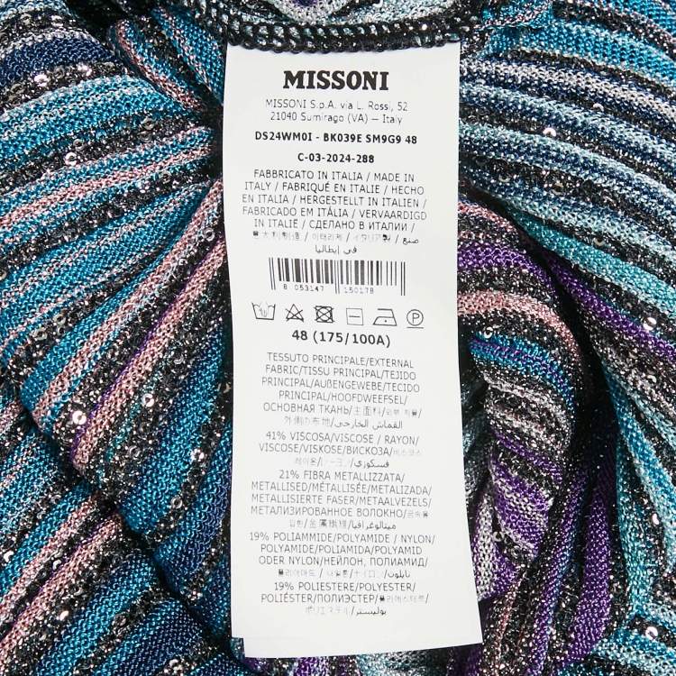 Pre Owned Missoni Blue Sequined Lured Knit Long Cardigan L