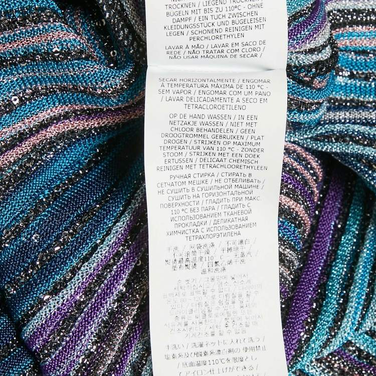 Pre Owned Missoni Blue Sequined Lured Knit Long Cardigan L