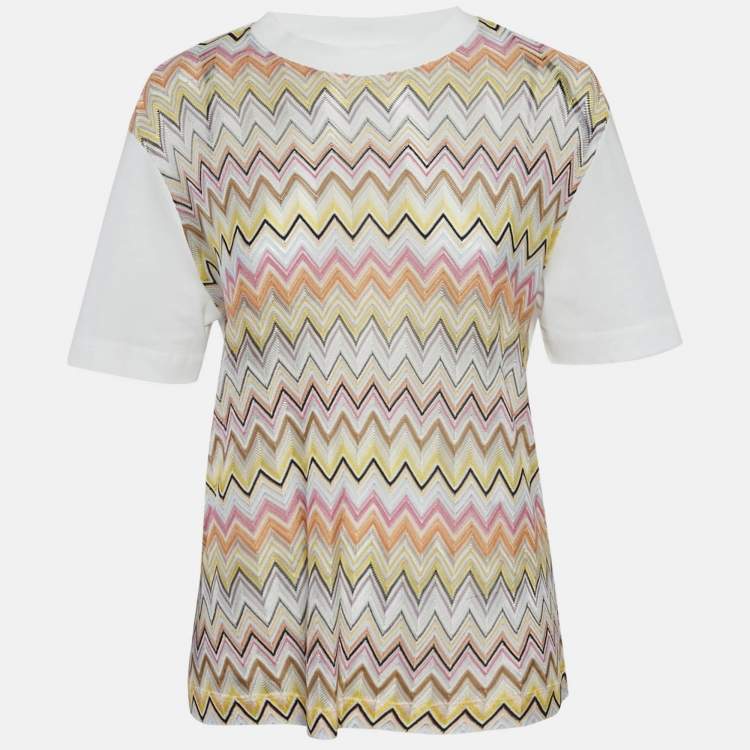 Pre Owned Missoni Multicolor Zigzag Raschel Pattern Knit and Jersey Top M