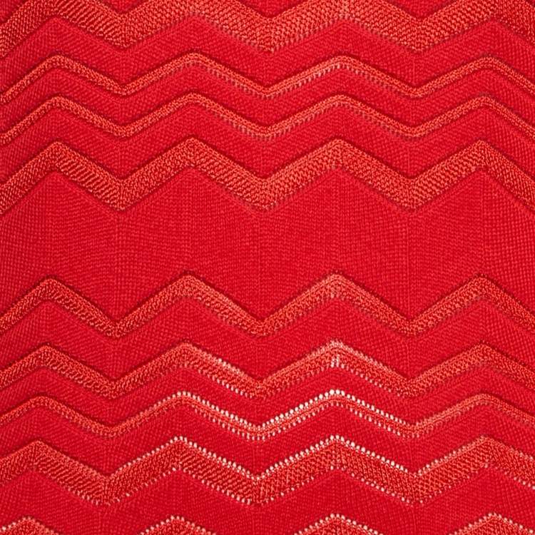 Pre Owned Missoni Red Zig Zag  Knit Flared Short Dress M