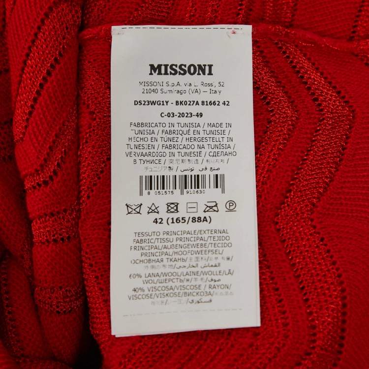 Pre Owned Missoni Red Zig Zag  Knit Flared Short Dress M