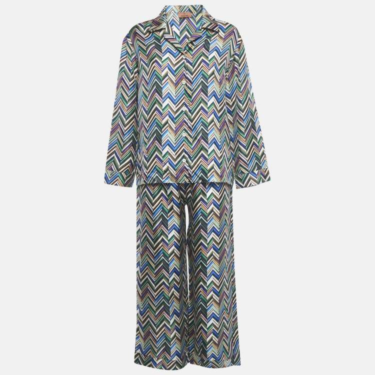 Pre Owned Missoni Multicolor Zig -Zag Silk Pajama Set M