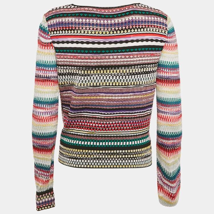 مملوكة مسبقًا Missoni Multicolor Textured Knit V-Neck Pullover M