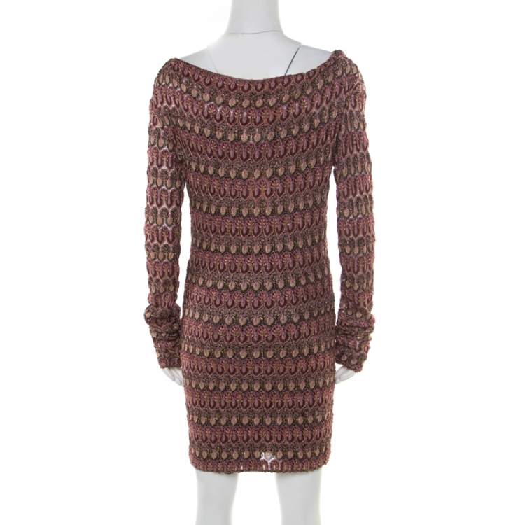 مملوكة مسبقًا Missoni Burgundy Flame Patterned Knit  Off Shoulder Knit Dress M
