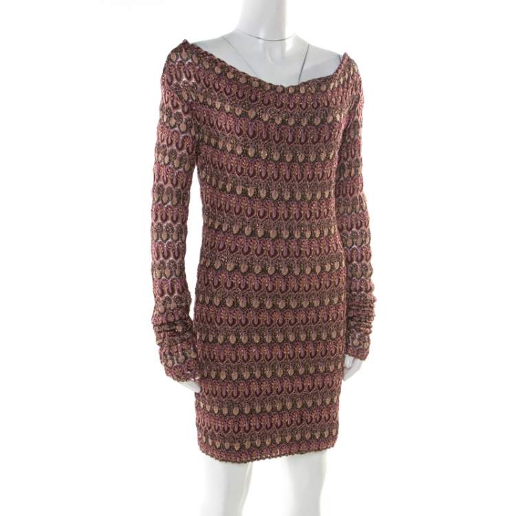 مملوكة مسبقًا Missoni Burgundy Flame Patterned Knit  Off Shoulder Knit Dress M