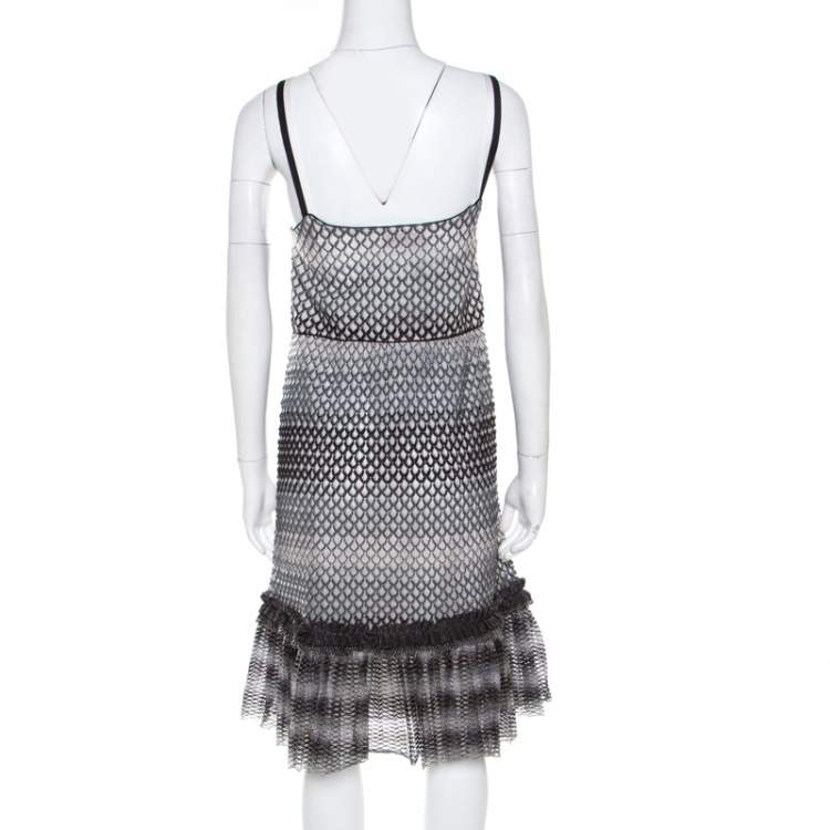 Pre Owned Missoni Monochrome Textured Knit Flounce Hem Detail Metallic Strappy Dress M