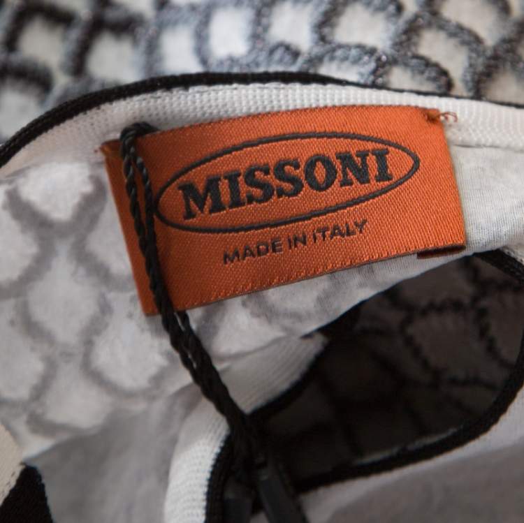 Pre Owned Missoni Monochrome Textured Knit Flounce Hem Detail Metallic Strappy Dress M