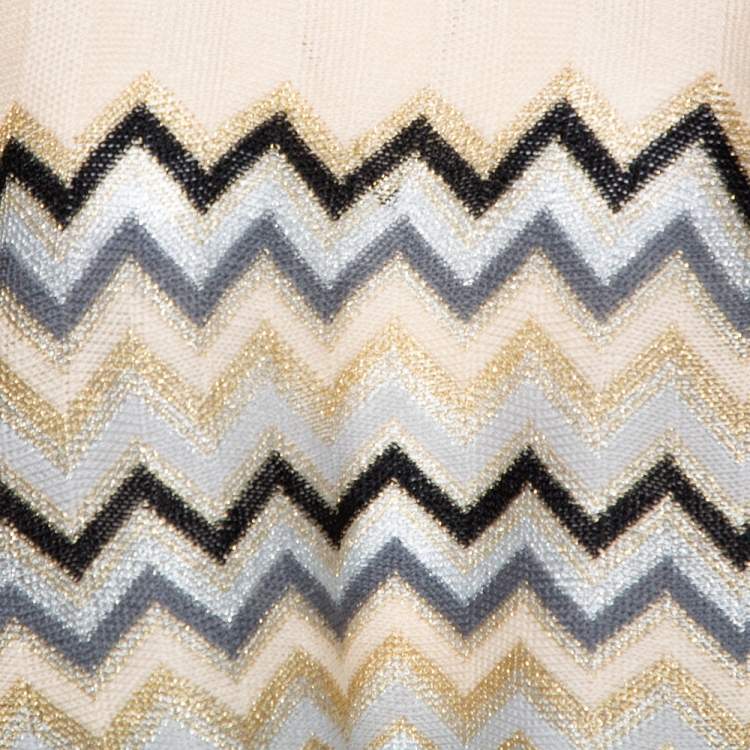 Pre Owned Missoni Cream Lurex Chevron Wool Knit Poncho (One Size)