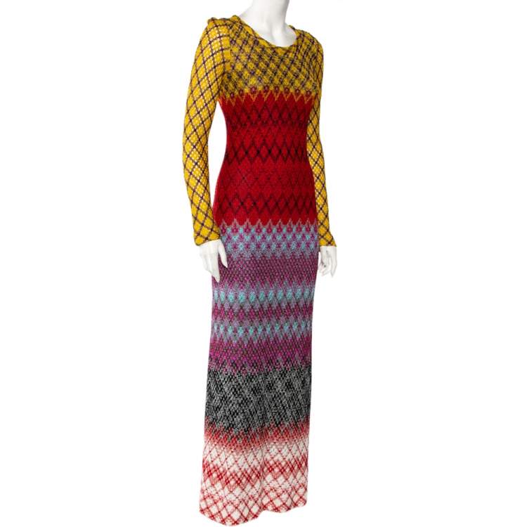مملوكة مسبقًا Missoni Multicolor Lurex Knit Long Sleeve Maxi Dress M 