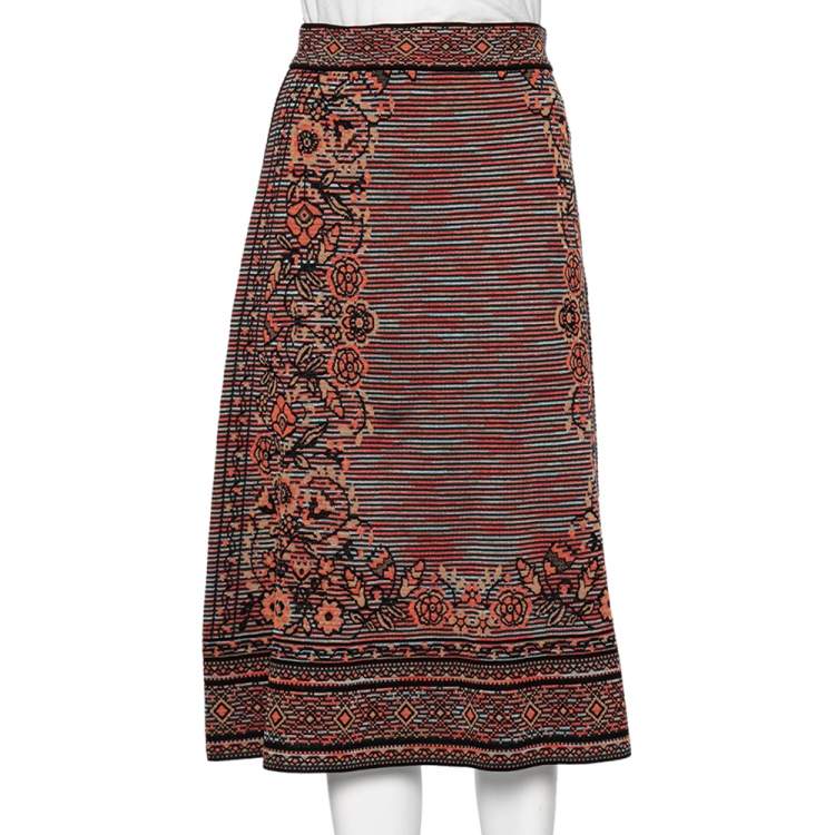 Pre Owned Missoni Multicolored Floral Patterned Knit Midi Skirt S