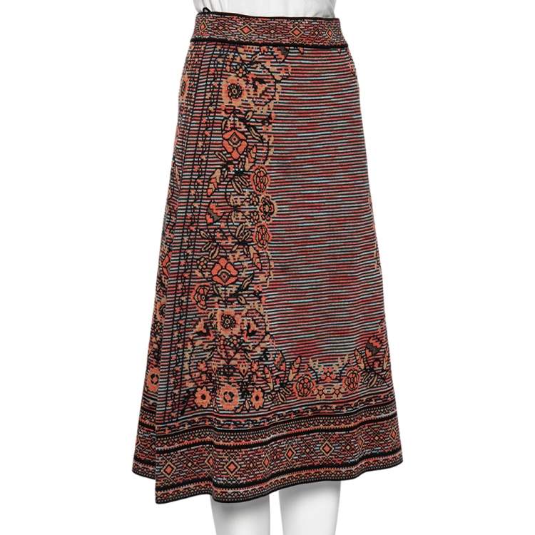 Pre Owned Missoni Multicolored Floral Patterned Knit Midi Skirt S