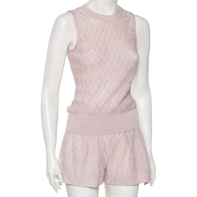 Pre Owned Missoni Pink Patterned Lurex Knit Sleeveless Top & Pleated Shorts Set S