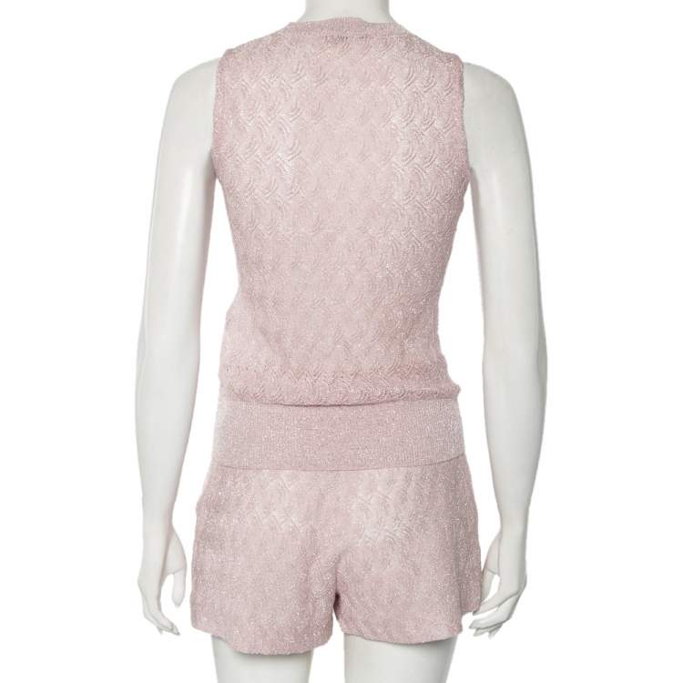 Pre Owned Missoni Pink Patterned Lurex Knit Sleeveless Top & Pleated Shorts Set S