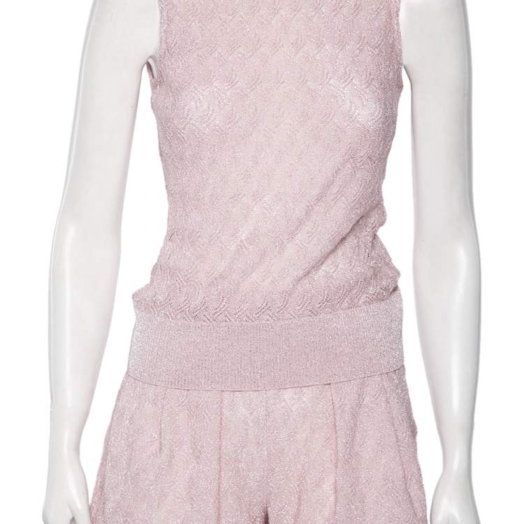Pre Owned Missoni Pink Patterned Lurex Knit Sleeveless Top & Pleated Shorts Set S