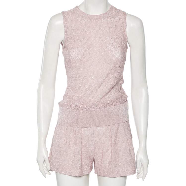 Pre Owned Missoni Pink Patterned Lurex Knit Sleeveless Top & Pleated Shorts Set S