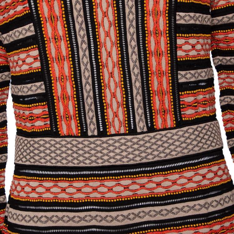 مملوكة مسبقًا M Missoni Multicolored Patterned Knit Long Sleeve Dress L