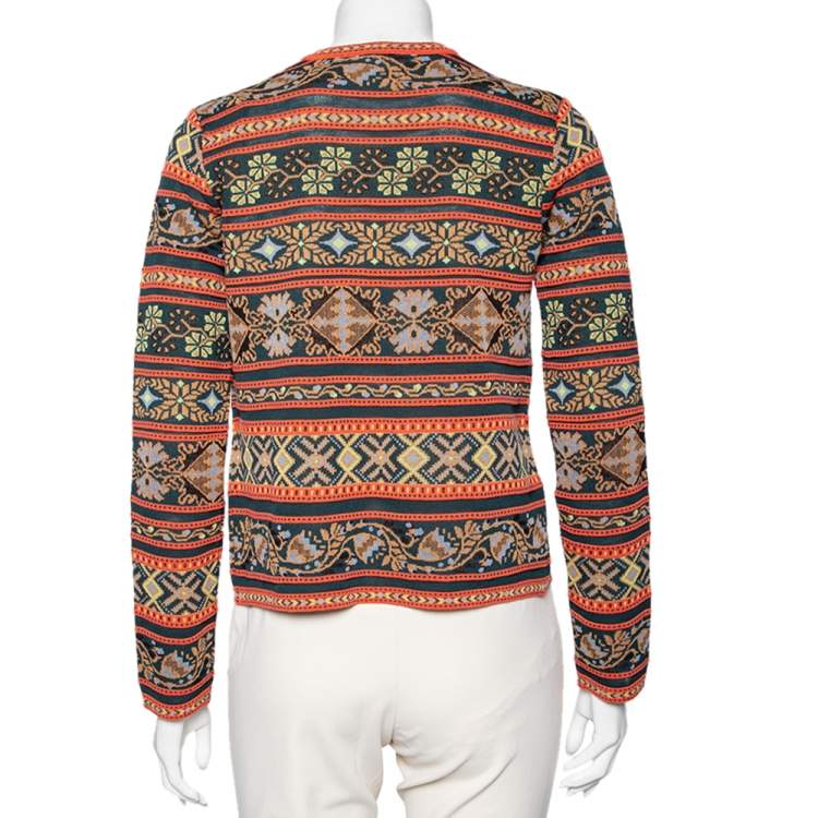 Pre Owned M Missoni Multicolored Patterned Knit Long Sleeve Cardigan S