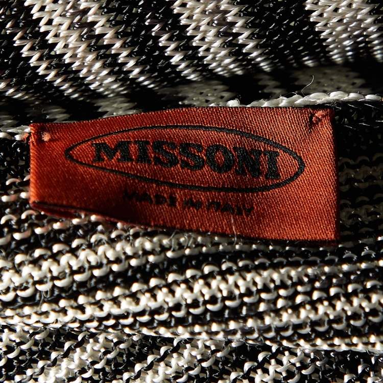 Pre Owned Missoni Monochrome Crochet Knit Open Front Long Cardigan M